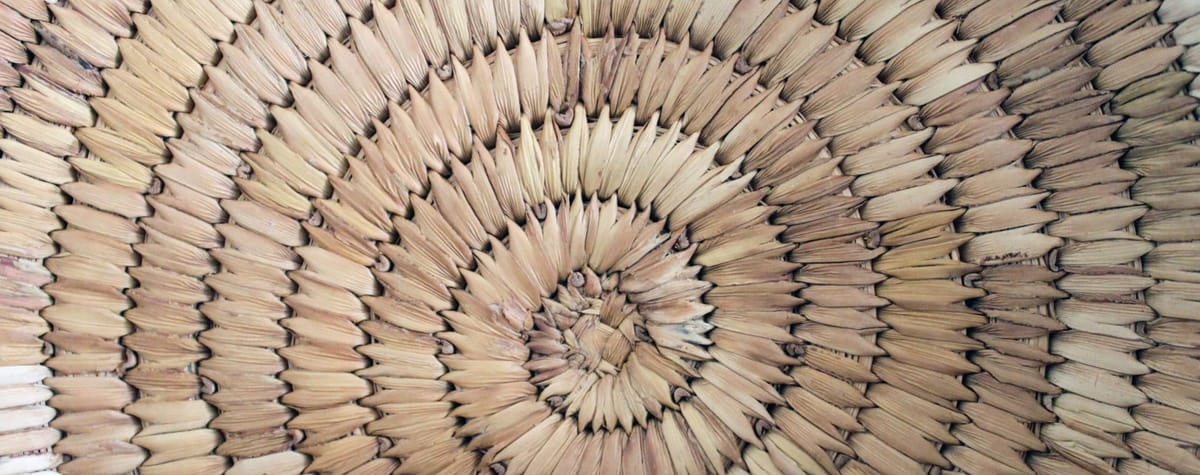 Close-up image of spiral weaving, the base of a basket 